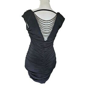 NWT BCX Dress Black Roughing Mini Dress Formal Rhinestone Detail on Back  sz XS